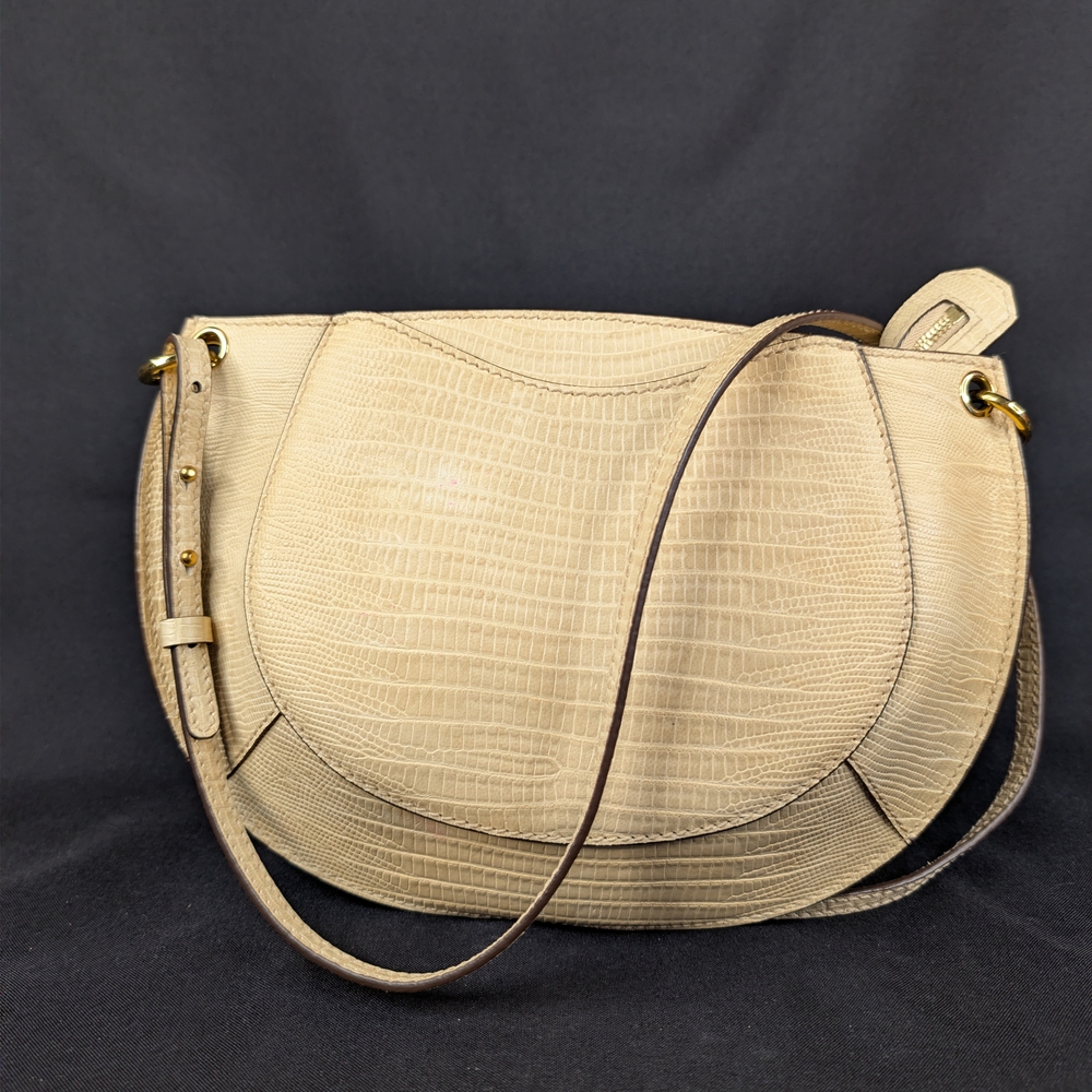 Ulla Johnson Mira Crossbody Bag Cream Lizard Embossed Goatskin Leather Tan Small - Picture 5 of 12